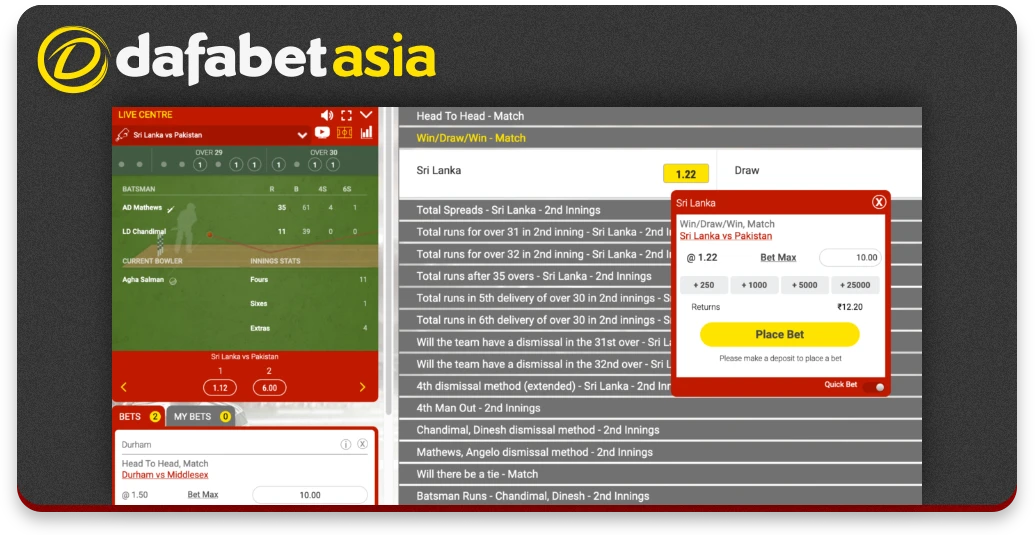 Example of how to bet on cricket at Dafabet