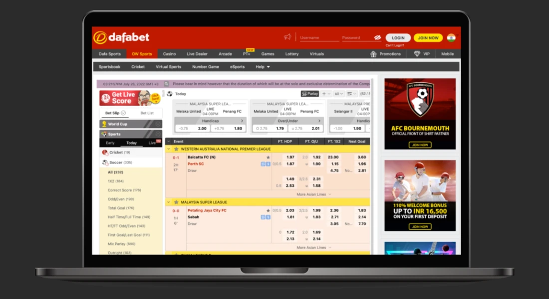 OW sports betting section at Dafabet website