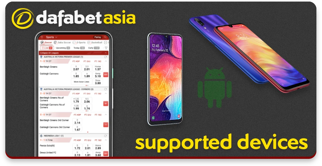 A few smartphones that support the Dafabet app for Android